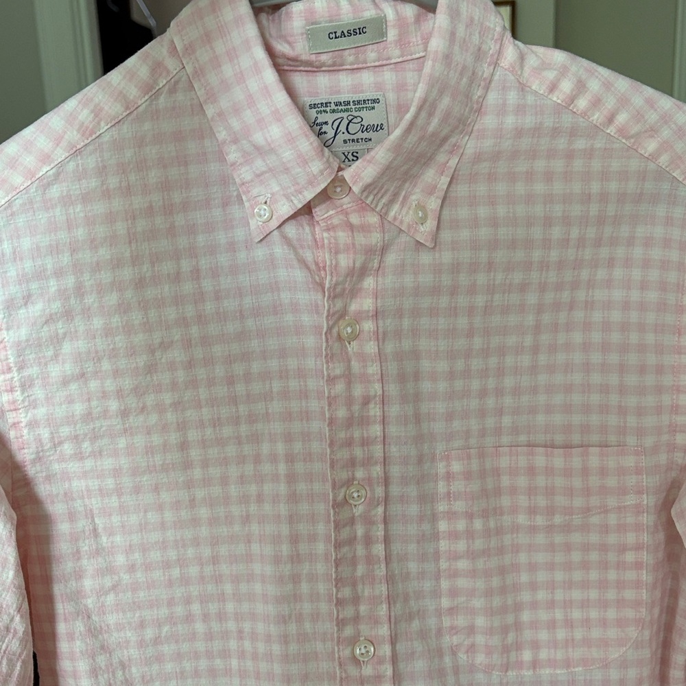 J. Crew Men's Pink Gingham Button-Down Shirt